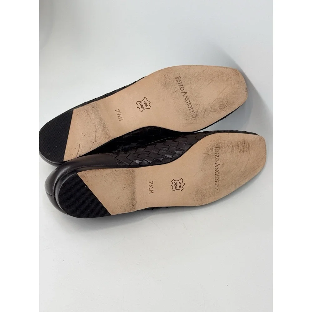 Enzo Angiolini Women's Brown Woven Leather Square Toe Slip-On Loafers 7.5M